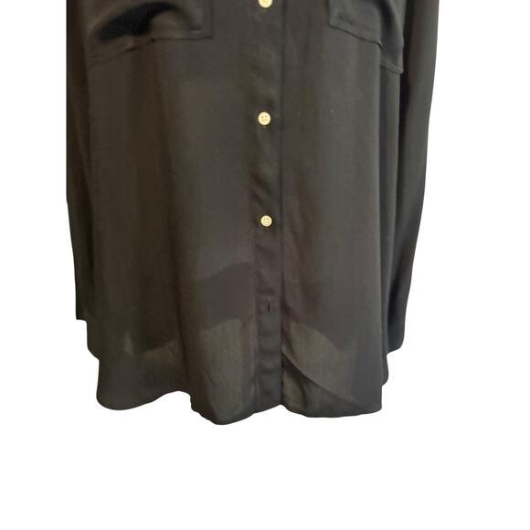 GAP Shirt Boyfriend Fit Long Sleeve XL Viscose True Black Semi Sheer Button Up - Picture 3 of 9